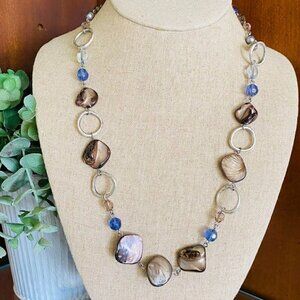 Lia Sophia Indigo Necklace Shell Crystals and Pearls Antique Silver Tone